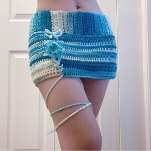 Handmade Blue and White Crochet Micro Skirt